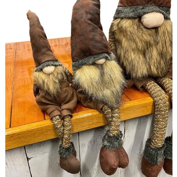 Weighted Gnomes Plush Decor Natural Tones Woodsman Long Legs Matching Set of 3 - Picture 2 of 6